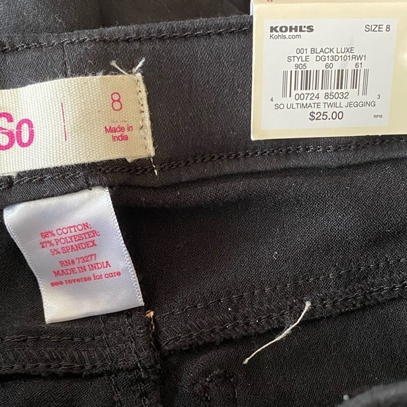 SO Girl’s Black Ultimate Jeggings NWT Size 8 Pull On Style Leggings Pants - Picture 2 of 5
